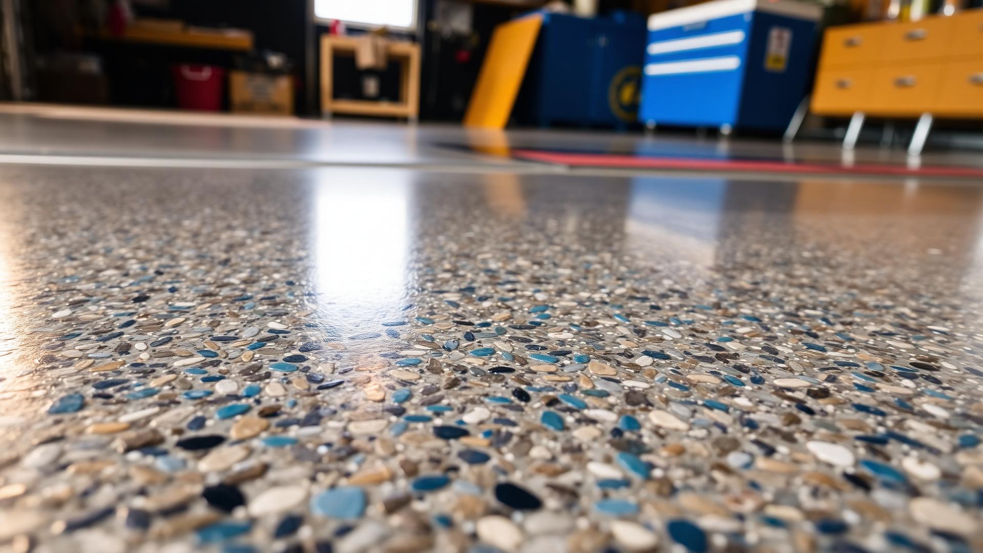 Colorful chip flake epoxy concrete floor coating